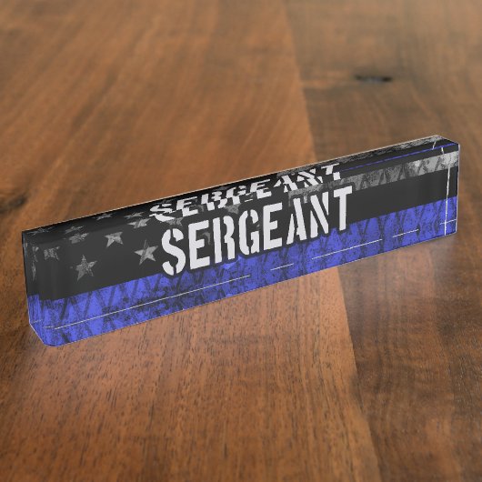 Sergeant Thin Blue Line Distress Vlag Naambordje (Zijkant)