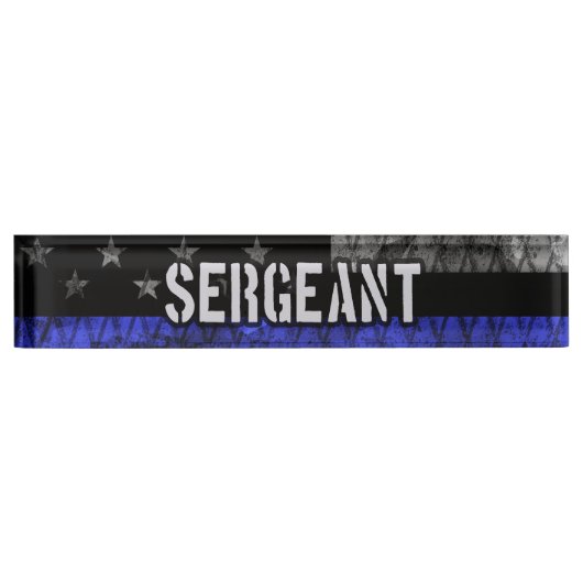 Sergeant Thin Blue Line Distress Vlag Naambordje (Voorkant)