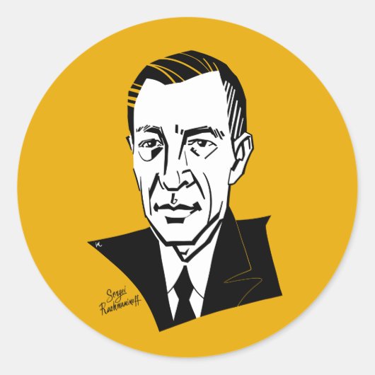 Sergei Rachmaninoff Ronde Sticker (Voorkant)