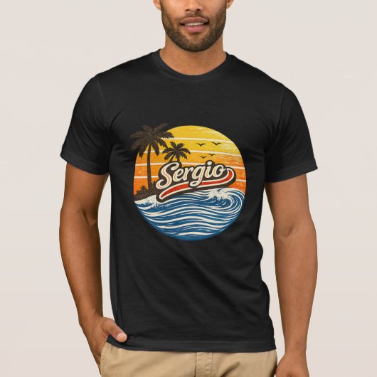 Sergio Retro Zonsondergang Naamontwerp T-shirt (Voorkant)