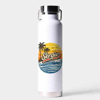 Sergio Retro Zonsondergang Naamontwerp Waterfles