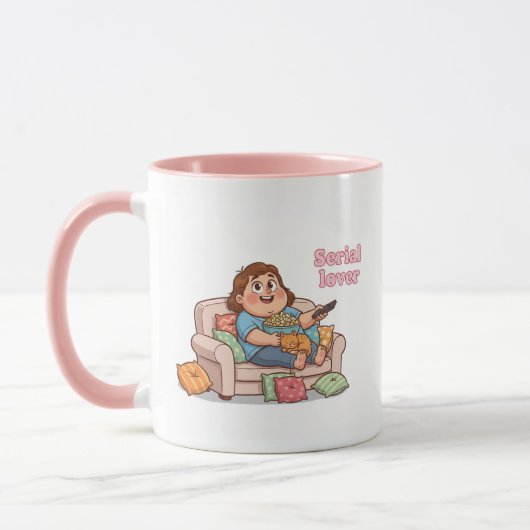 Serial Lover Mug – Cozy Night with Cat & Popcorn Mok (Links)