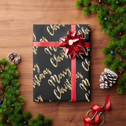 Serie kerstmis metallic goulic script zwart cadeaupapier (Feestdagen Geschenken)