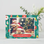 Serie met kerstpatronen Foto Blauwgroen Kaart (Staand voorkant)