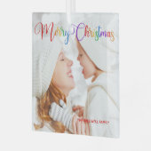 Serie met kerstregenboogletterserie glas ornament (Voorkant links)