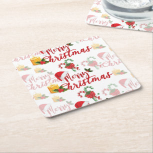 Serie met prettige kerstkalligrafie kartonnen onderzetters