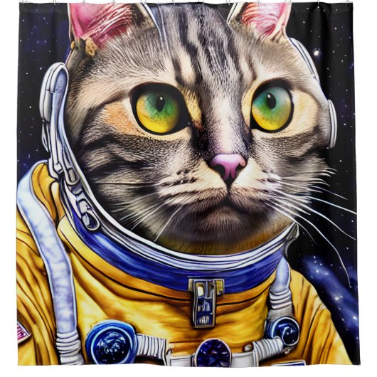 Seriële Astronaut Cat Artwork Douchegordijn (Voorkant)