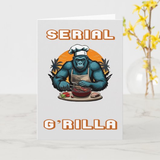 Seriële G'rilla Master BBQ Griller Fun Pun Kaart (Gele Bloem)