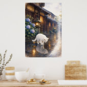 series_2_9|Kyoto Puddle Reflection White Cat Art Poster (Keuken)
