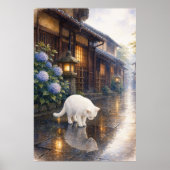 series_2_9|Kyoto Puddle Reflection White Cat Art Poster (Voorkant)