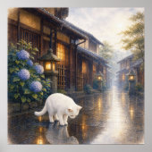 series_2_9|Square Puddle Reflection White Cat Art Poster (Voorkant)