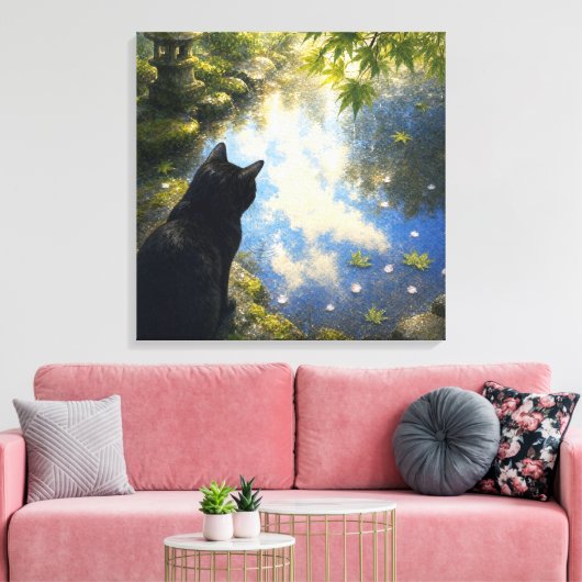 series_4_10|Garden Puddle Reflection Cat Square Canvas Afdruk (Insitu (Woonkamer))