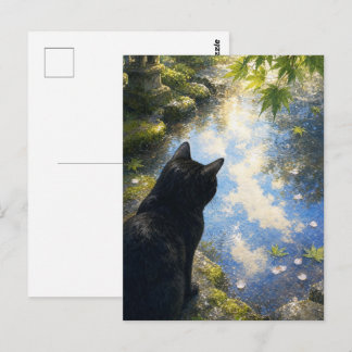series_4_10|Kyoto Puddle Reflection Black Cat Art Briefkaart