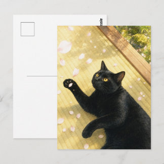 series_4_11|Spring Petals Tatami Black Cat Art Briefkaart