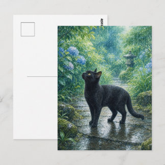 series_4_4|Summer Rain Black Cat Japanese Art Briefkaart