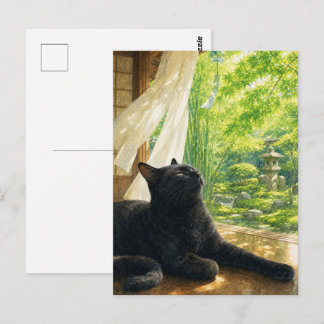 series_4_5|Summer Breeze Black Cat Japanese Art Briefkaart