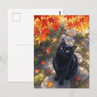 series_4_6|Autumn Maple Black Cat Japanese Art Briefkaart
