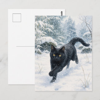 series_4_7|First Snow Forest Black Cat JP Art Briefkaart
