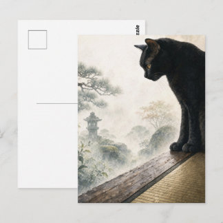 series_4_9|Misty Morning Black Cat Japanese Art Briefkaart