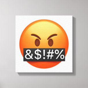 Serieus gezicht met symbolen die de mond bedekken  canvas afdruk