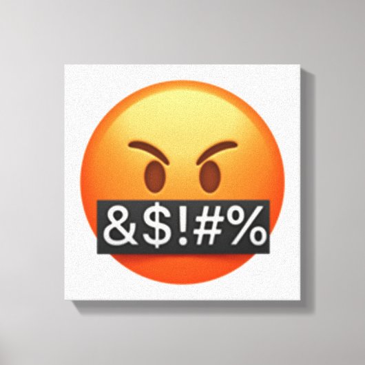 Serieus gezicht met symbolen die de mond bedekken  canvas afdruk (Voorkant)