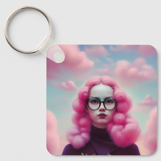 Serieus roze haar sleutelhanger (Voorkant)