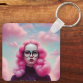 Serieus roze haar sleutelhanger (Achterkant)