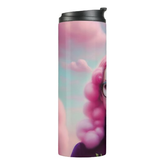 Serieus roze haar thermosbeker (Gedraaid links)