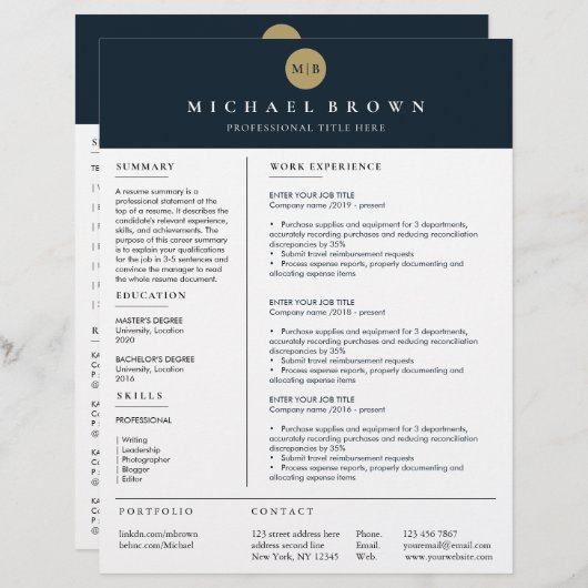 Serieuze cv-Sjabloon eenvoudig helder (Voorkant / Achterkant)