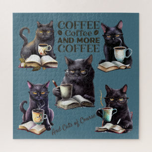 Serieuze katten en koffie legpuzzel
