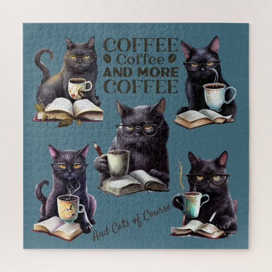 Serieuze katten en koffie legpuzzel (Verticaal)