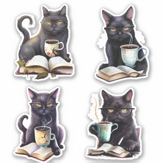 Serieuze koffie katten sticker (Voorkant)