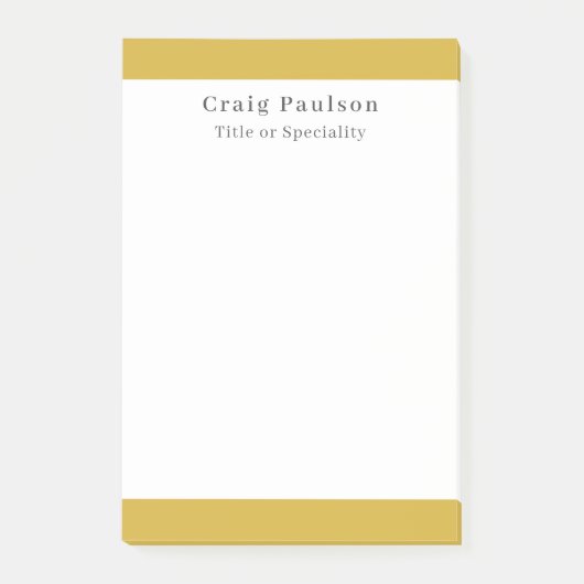 Serif Font Simple Professional Plain Gold White Post-it® Notes (Voorkant)