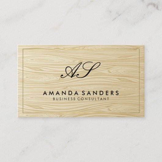 Serif Monogram | Hout en leder Visitekaartje (Voorkant)