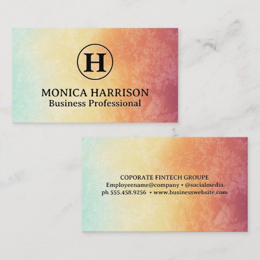 Serif-monogram | Kleurrijke abstracte textuur Visitekaartje (Voorkant / Achterkant)