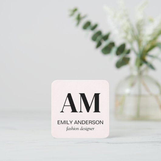 Serif monogram | lichtgestreept patroon vierkante visitekaartje (Staand voorkant)