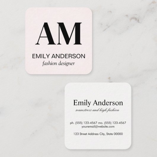 Serif monogram | lichtgestreept patroon vierkante visitekaartje (Voorkant / Achterkant)