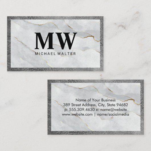 Serif Monogram | Marmer Leer Lux Visitekaartje (Voorkant / Achterkant)