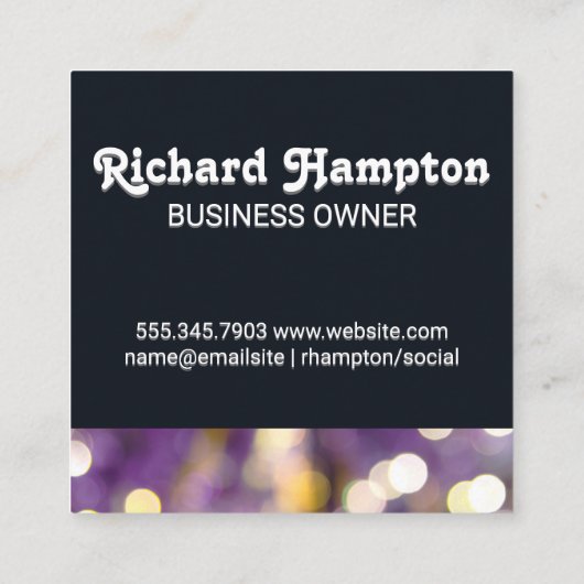 Serif Monogram | Paarse Bokeh Vierkante Visitekaartje (Achterkant)