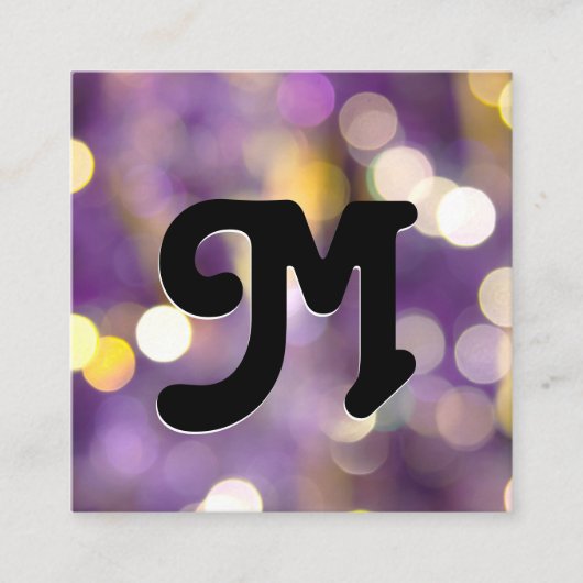 Serif Monogram | Paarse Bokeh Vierkante Visitekaartje (Voorkant)