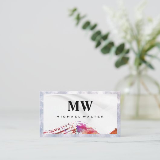 Serif Monogram | Watercolor Geborsteld Visitekaartje (Staand voorkant)