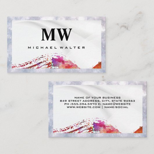 Serif Monogram | Watercolor Geborsteld Visitekaartje (Voorkant / Achterkant)