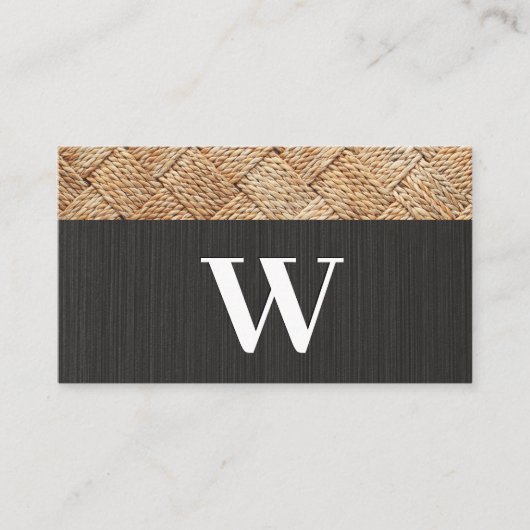 Serif Monogram | Zwarte Textuur | Geweven Visitekaartje (Voorkant)