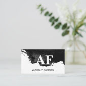 Serif monogram | Zwarte Waterverf textuur Visitekaartje (Staand voorkant)