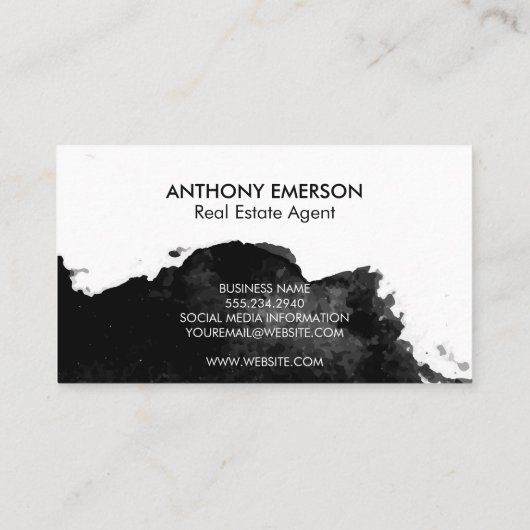 Serif monogram | Zwarte Waterverf textuur Visitekaartje (Achterkant)