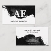 Serif monogram | Zwarte Waterverf textuur Visitekaartje (Voorkant / Achterkant)