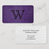Serif type wit monogram | Paarse weefselstructuur Visitekaartje (Voorkant / Achterkant)