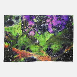 Sering bloem en bladeren verouderd in gesneden moz theedoek