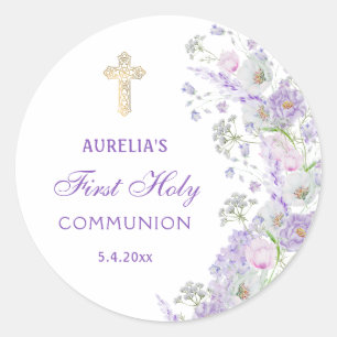 Sering Bloemen Eerste Communie Ronde Sticker