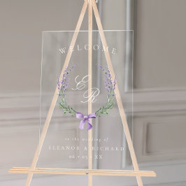 Sering bloemenkrans & strik monogram huwelijksbegr acryl bord